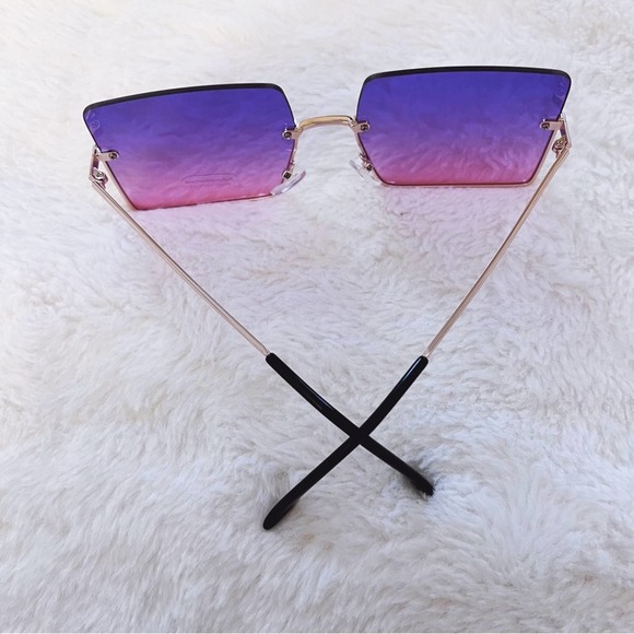 Blair Purple Rectangle Half Rim Sunglasses - Picture 8 of 10